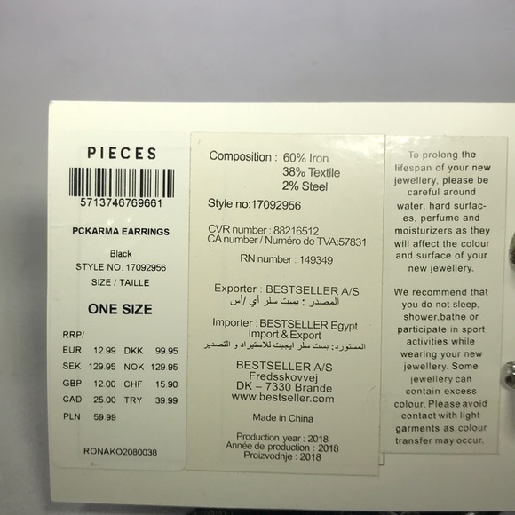 Pieces Velvet Drop Black Karma Earrings - Picture 3 of 5